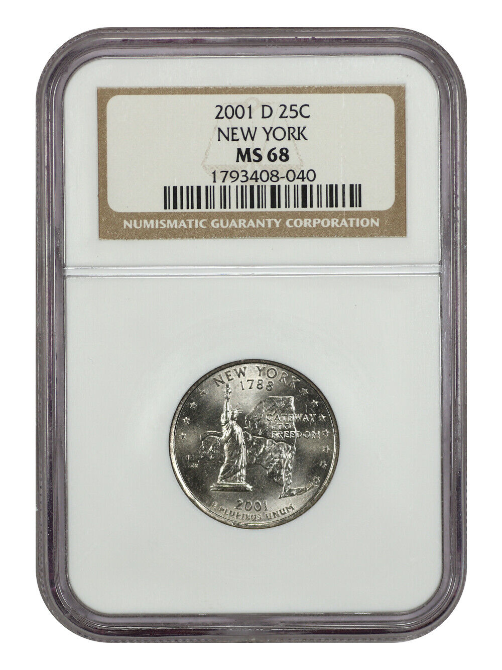 2001-D 25C New York NGC MS68 - Washington 50 States Quarters