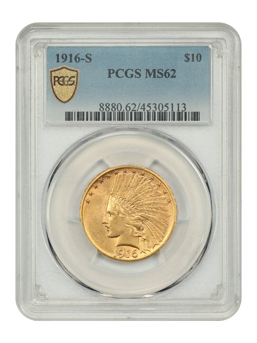 1916-S $10 PCGS MS62 - Indian $10 - Better Date S-Mint