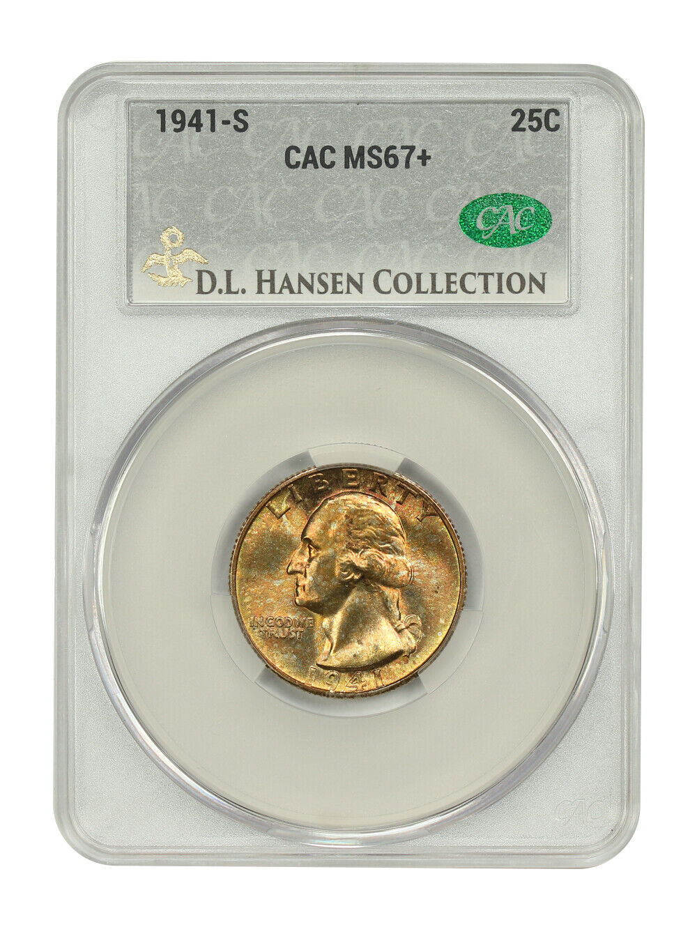 1941-S 25C CACG MS67+ ex: D.L. Hansen - Washington Quarter