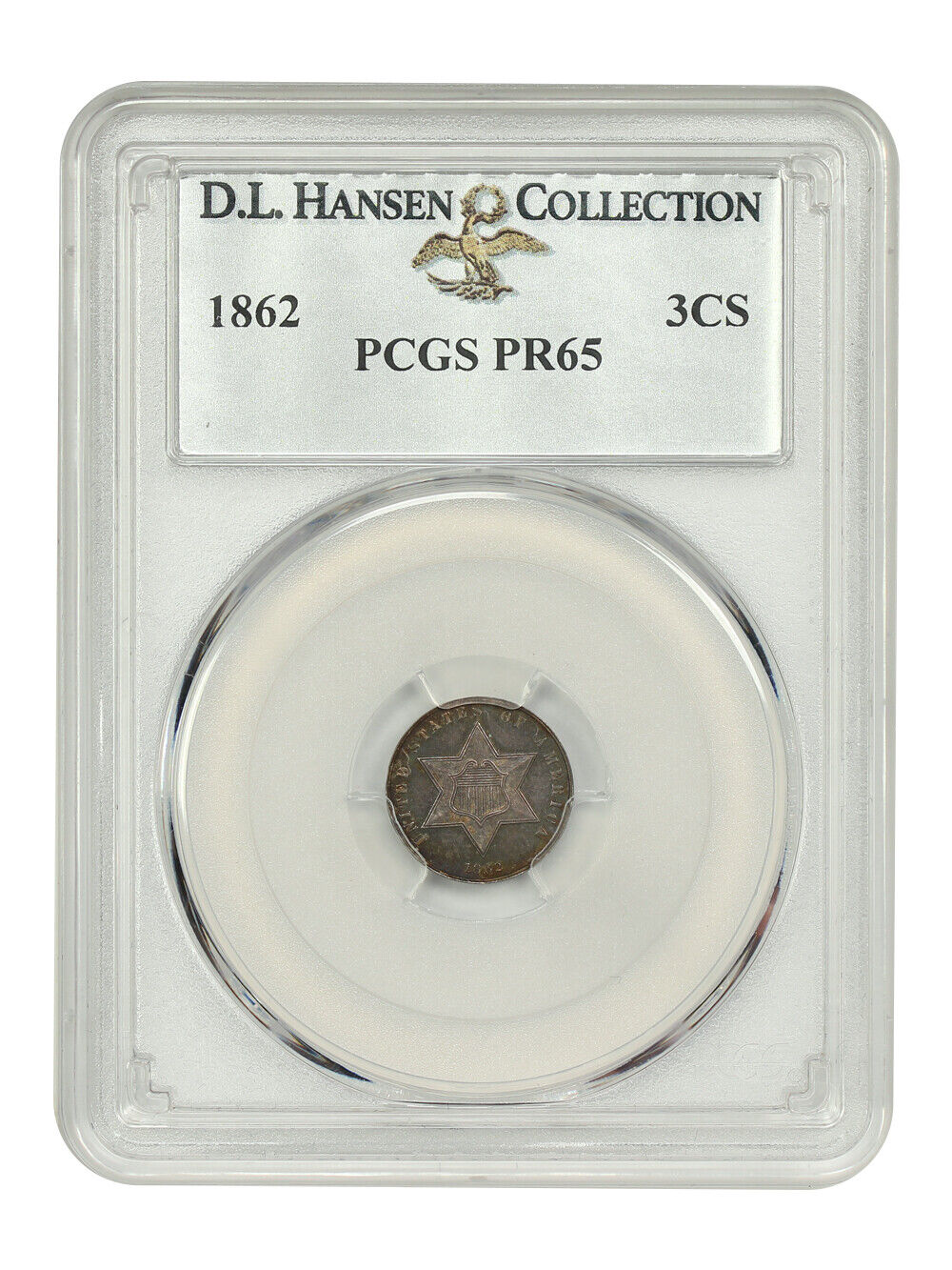 1862 3CS PCGS PR65 ex: D.L. Hansen