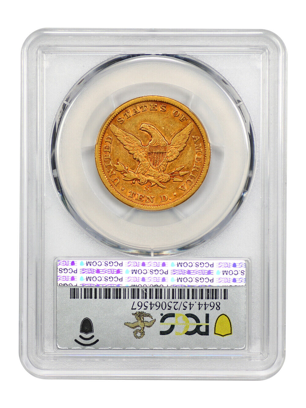 1866-S $10 PCGS/CAC XF45 (No Motto) ex: D.L. Hansen