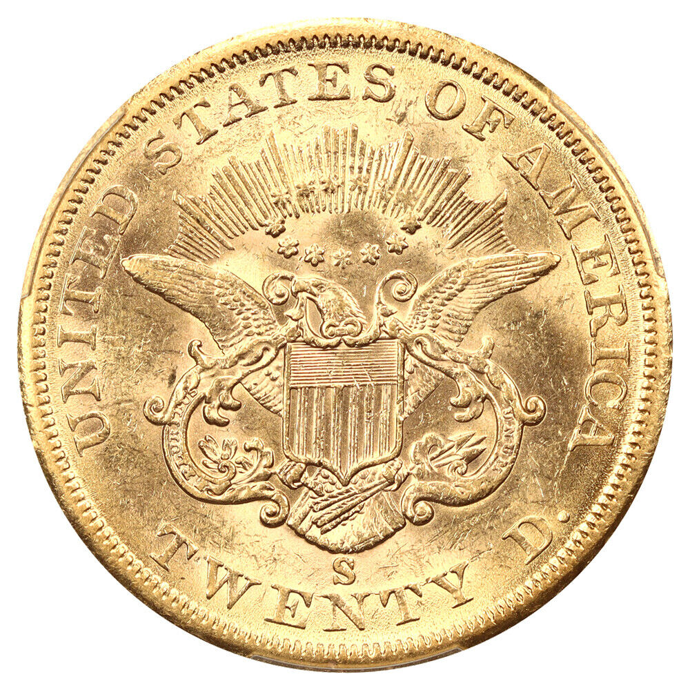 1860-S $20 PCGS MS61 ex: D.L. Hansen