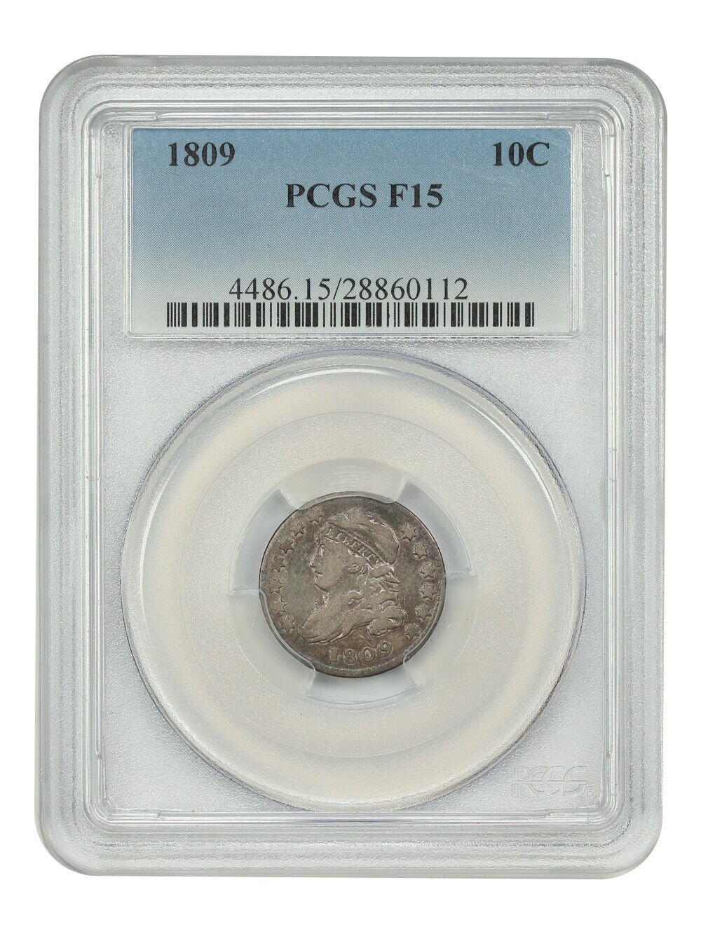 1809 10C PCGS Fine 15 - Capped Bust Dime - Key First Year Issue