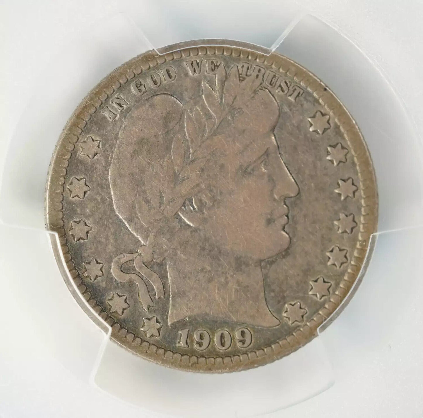 1909 O BARBER HEAD QUARTER 25C PCGS CERTIFIED F 15 FINE (152)