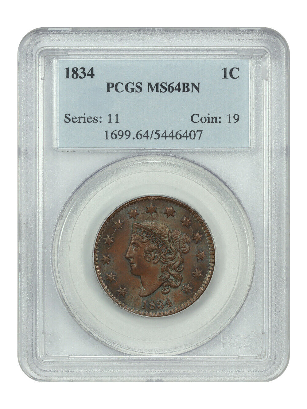 1834 1C PCGS MS64BN - Coronet Head Cent