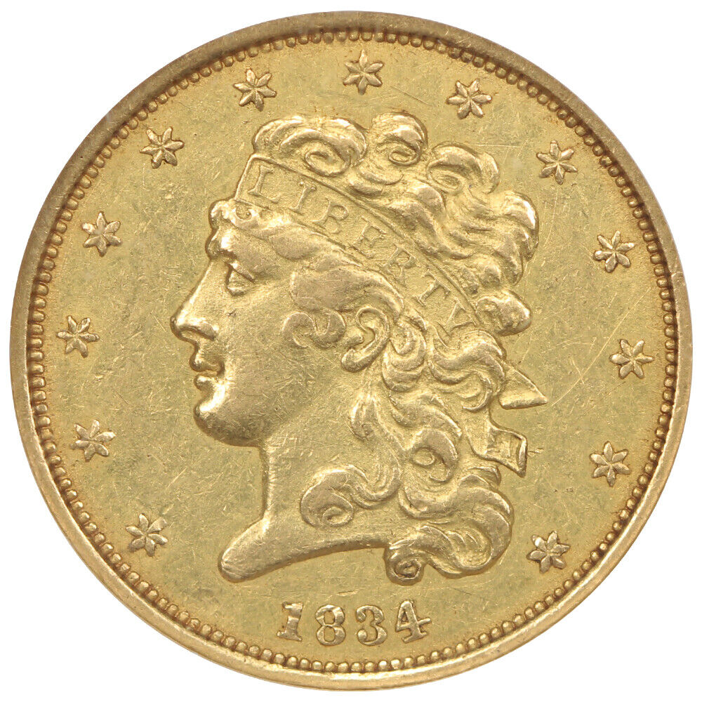 1834 $5 Classic NGC AU55 (Plain 4) - Classic Head $5