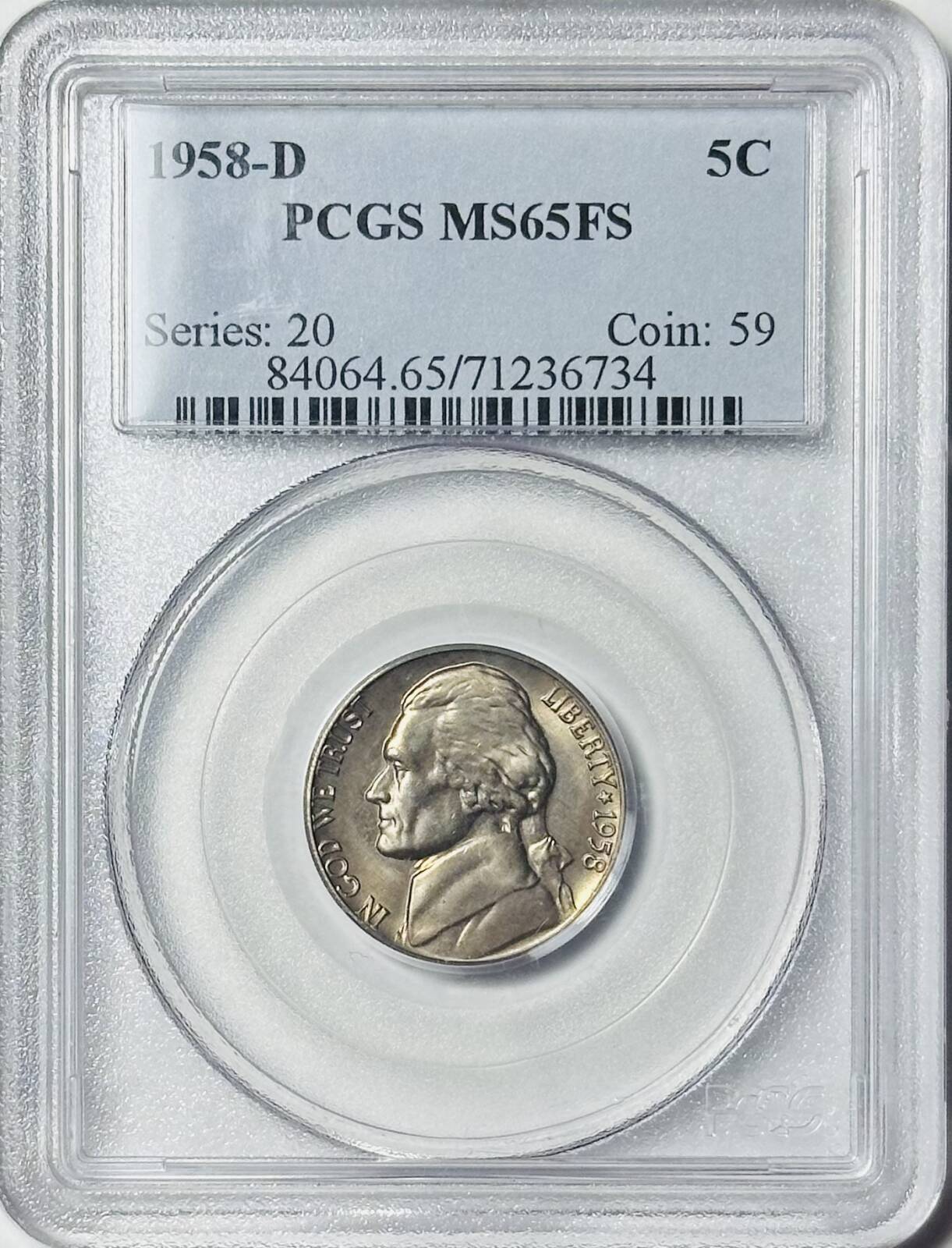 1958 D Nickel Jefferson PCGS MS-65 FS