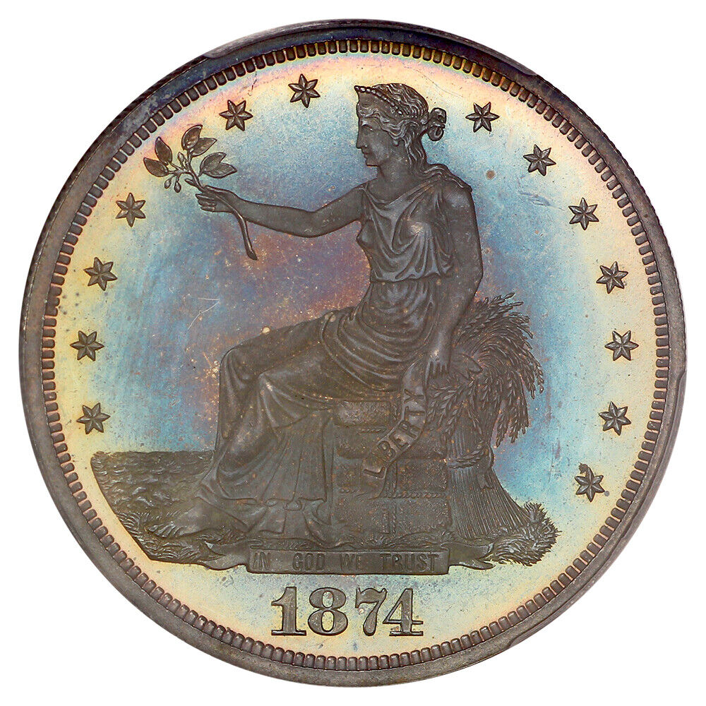 1874 Trade $1 PCGS/CAC PR66+ ex: D.L. Hansen