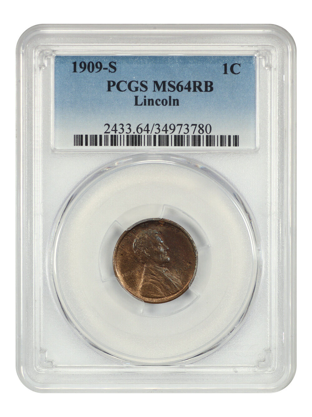 1909-S 1C Lincoln PCGS MS64RB - Lincoln Cent (Wheat Reverse)