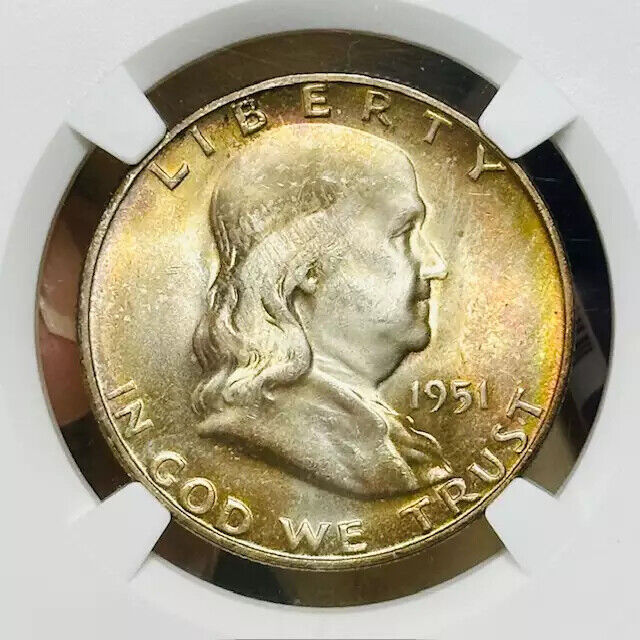 1951 S Franklin Half Dollar NGC MS-67 FBL WOW! Rainbow Toning