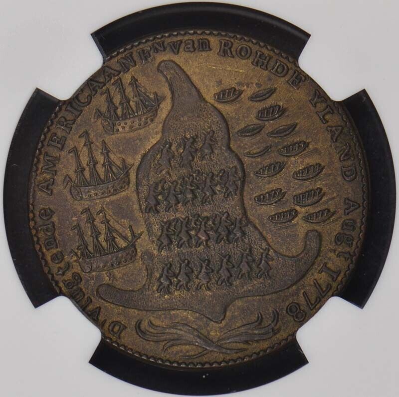 1779 Rhode Island Ship Token Brass Vlugtende NGC Unc Details