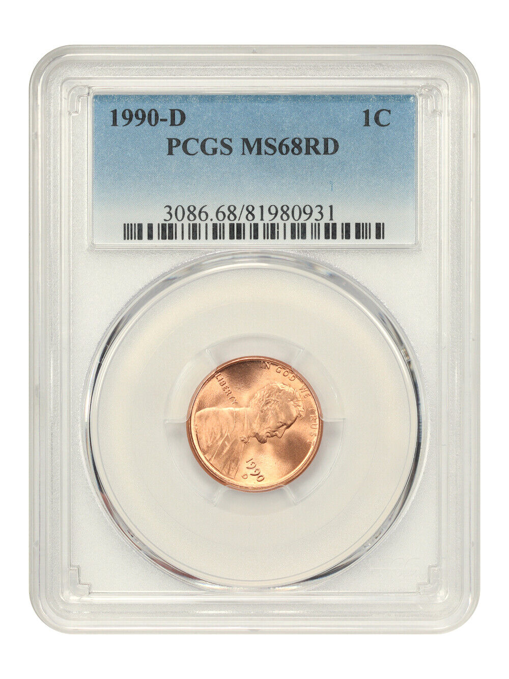 1990-D 1c PCGS MS68 RD