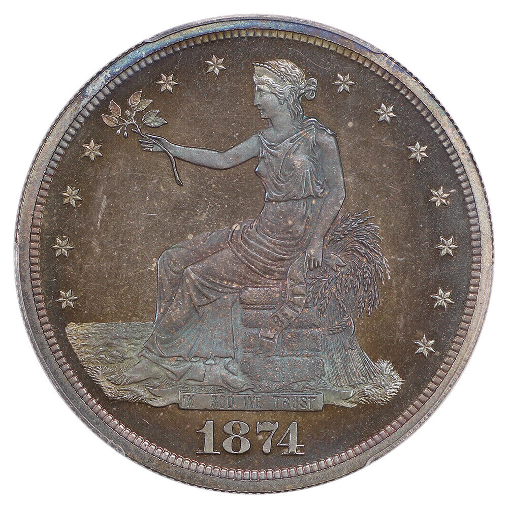 1874 Trade $1 PCGS/CAC PR66+ ex: D.L. Hansen