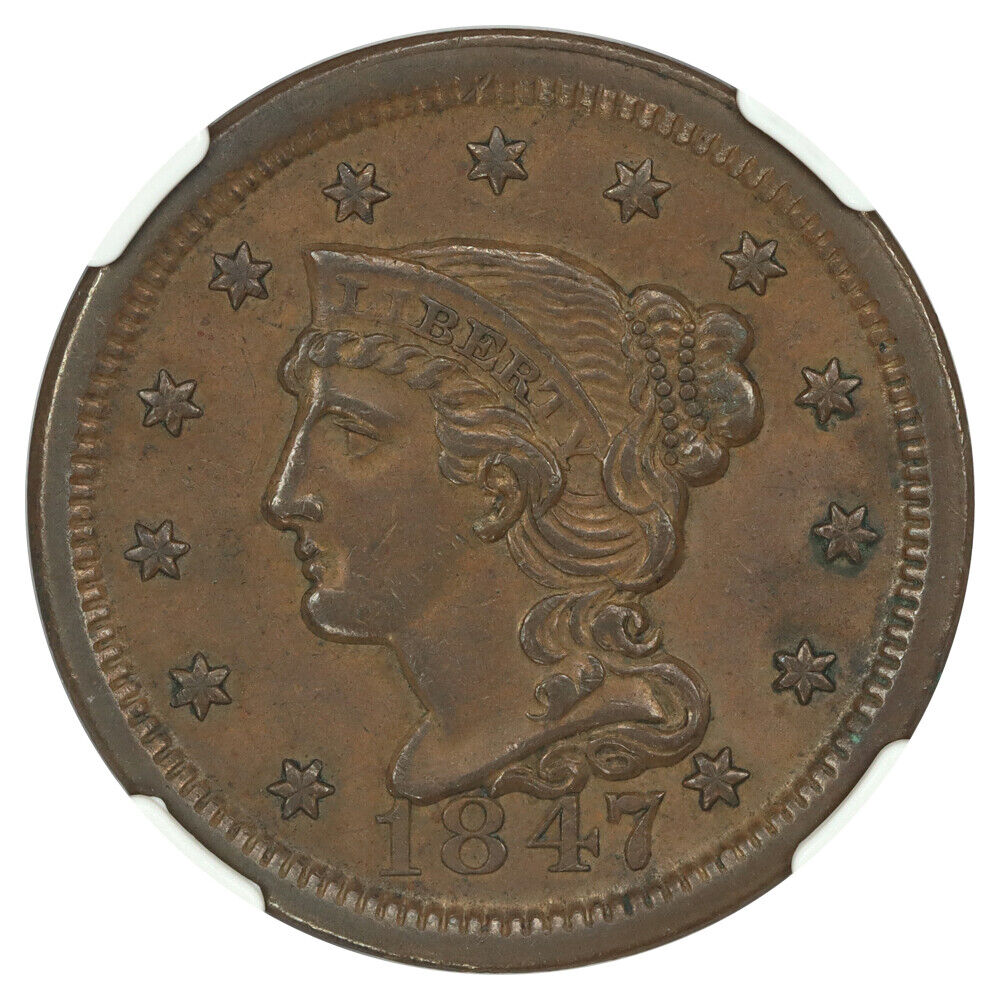 1847 1C NGC AU58 - Braided Hair Cent
