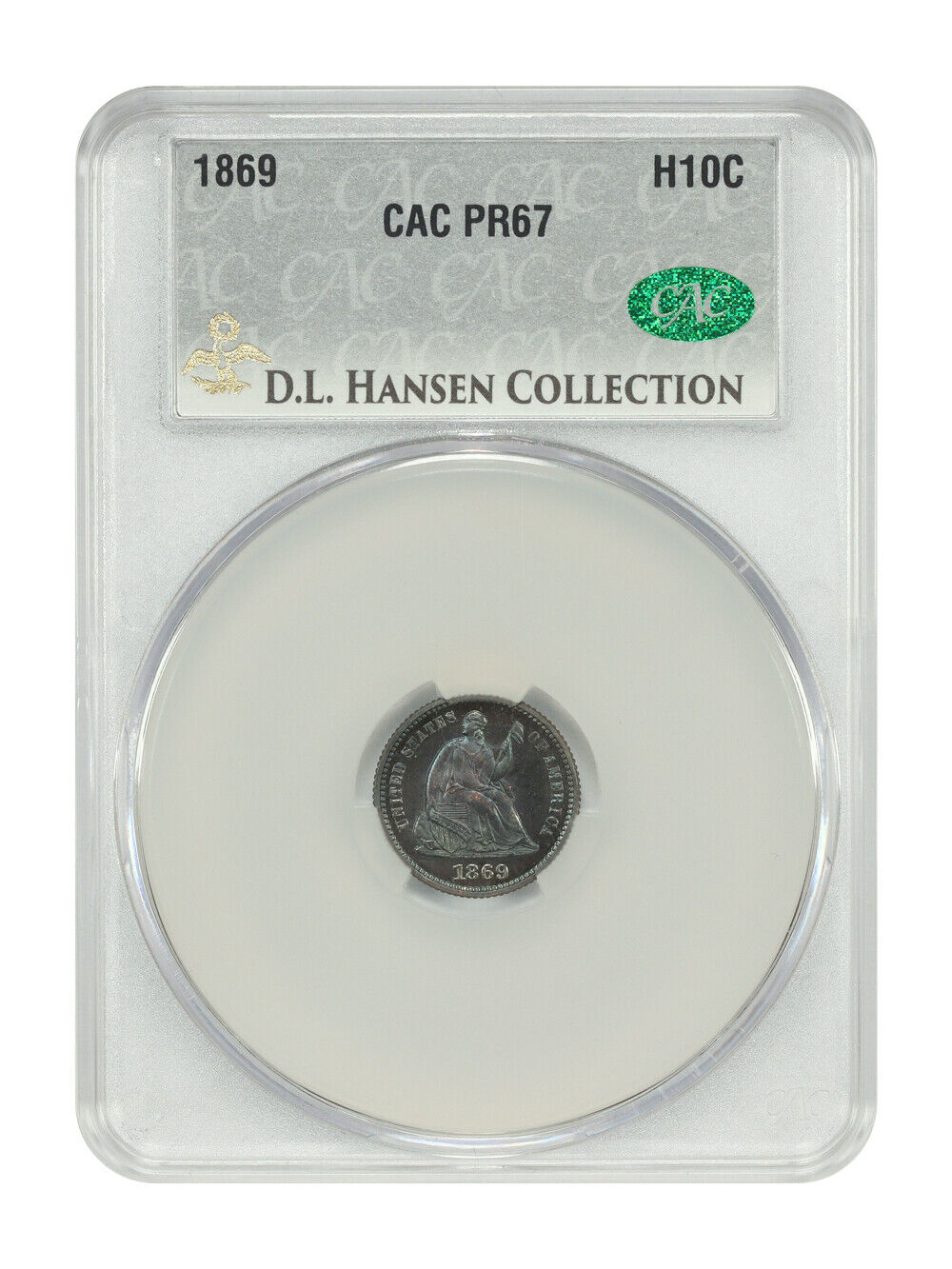 1869 H10C CACG PR67 ex: D.L. Hansen - Liberty Seated Half Dime