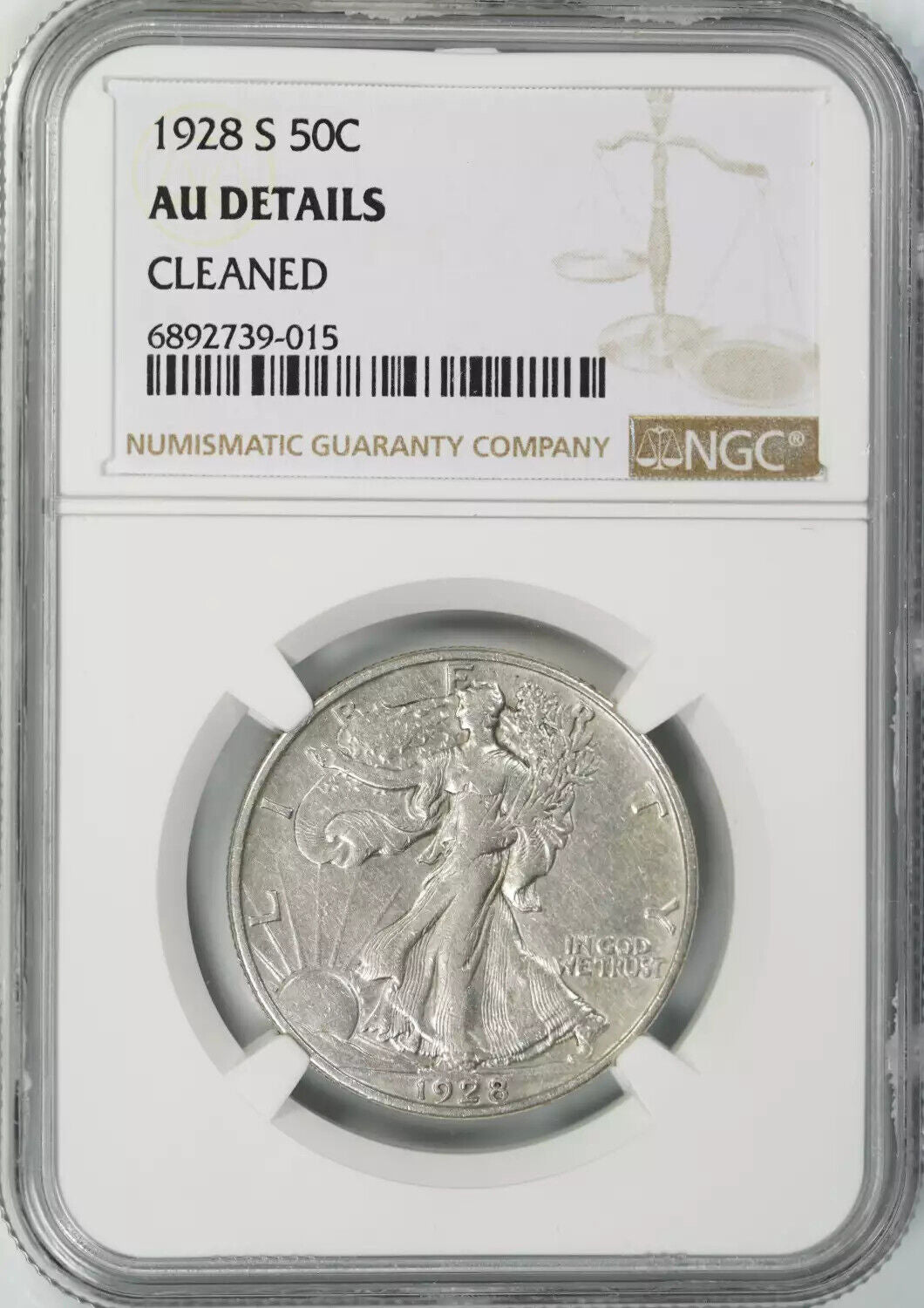 1928 S WALKING LIBERTY HALF DOLLAR 50C NGC CERTIFIED AU ABOUT UNC DETAILS (015)