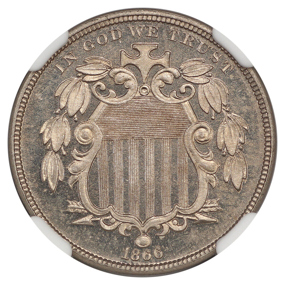 1866 5C NGC PR65 (Rays) - Shield Nickel - Elusive Proof!