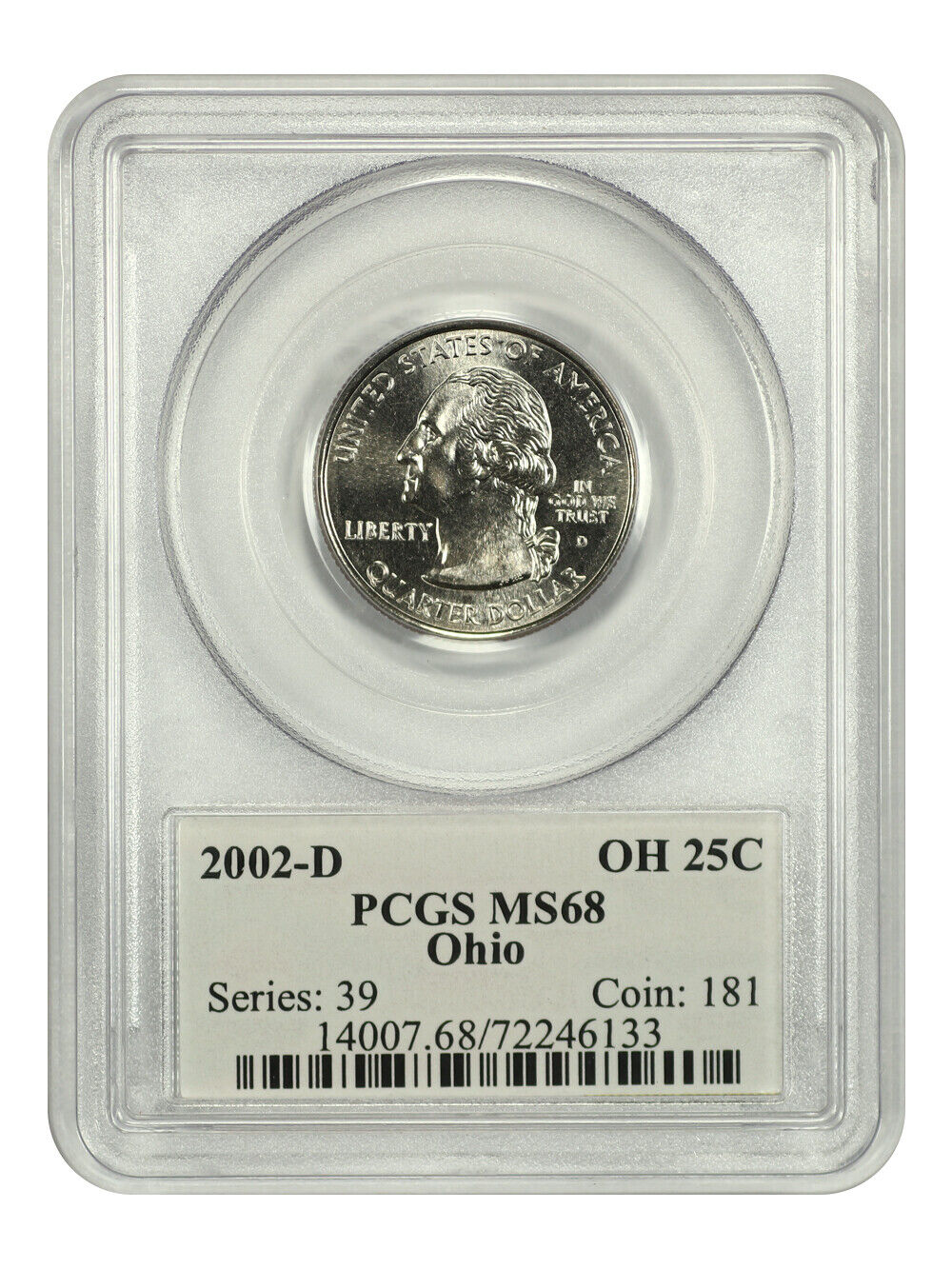 2002-D 25C Ohio PCGS MS68 - Washington 50 States Quarters