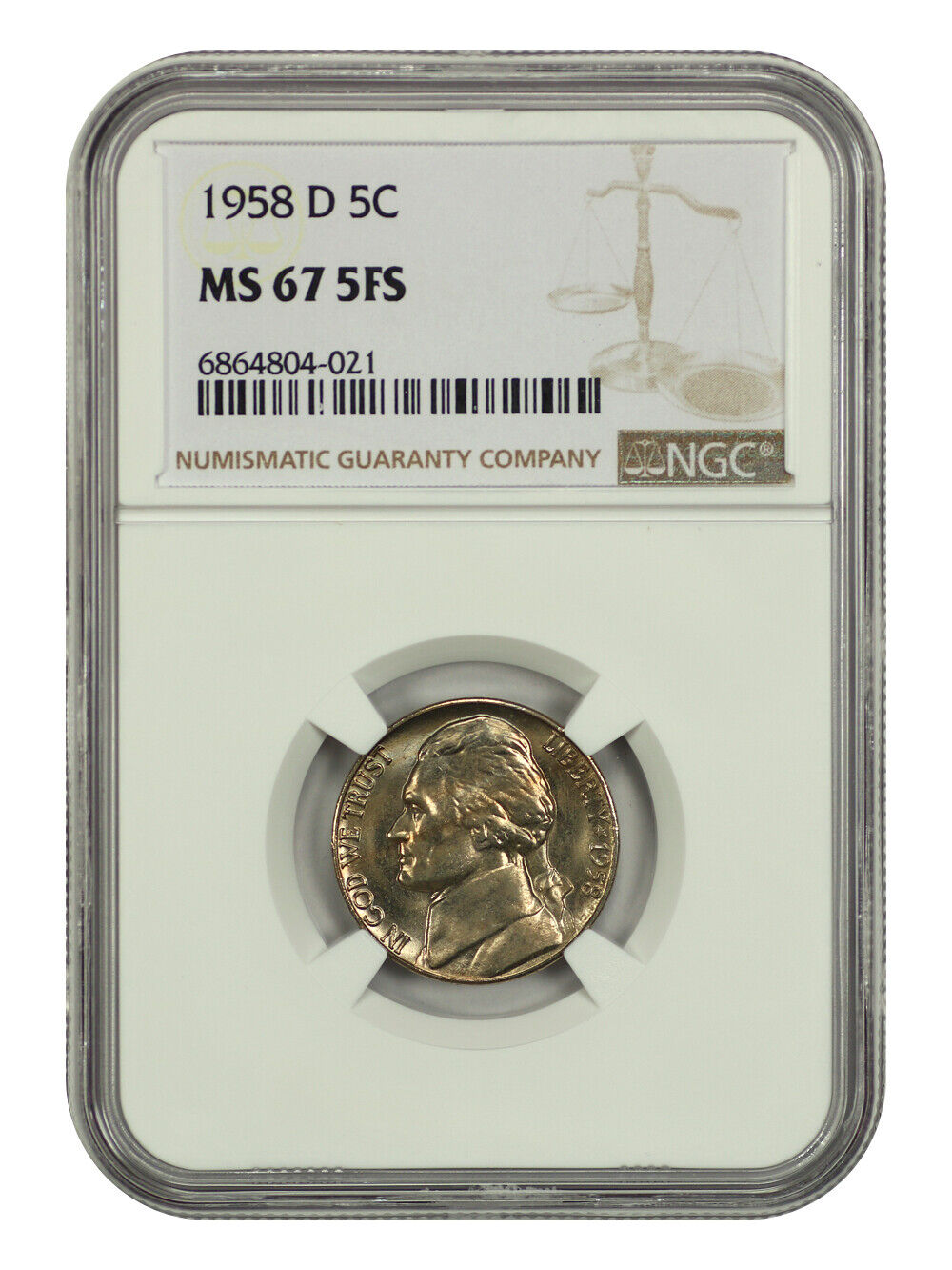 1958-D 5C NGC MS67 5FS - Jefferson Nickel