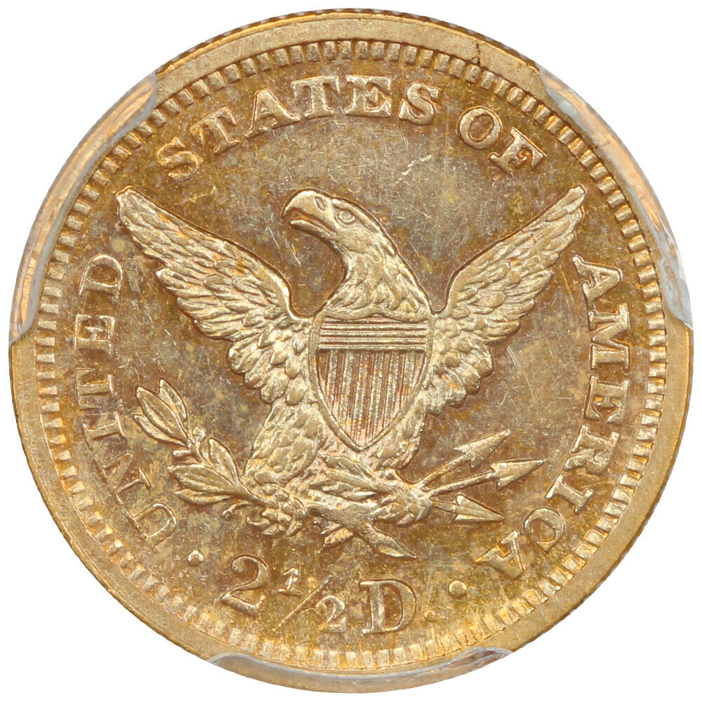 1865 $2.50 PCGS AU58+ ex: D.L. Hansen - Liberty Head $2.5 - Only Two Finer