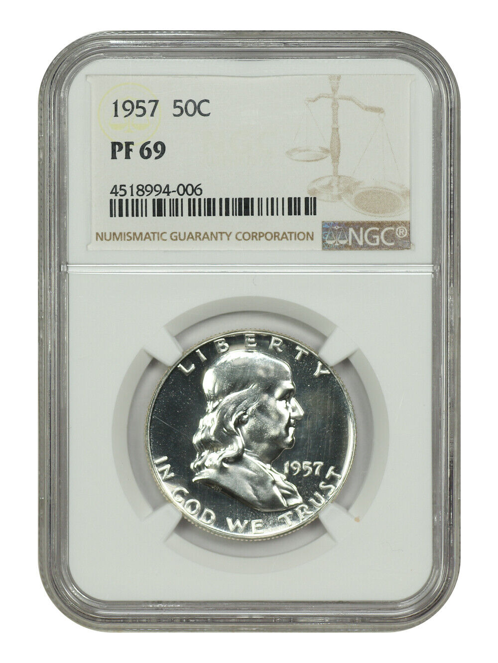 1957 50C NGC PR69 - Franklin Half Dollar