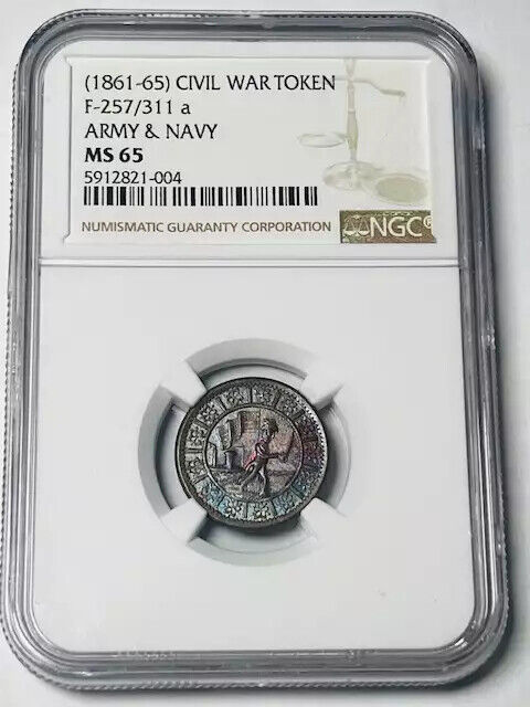 1861 Pvt Tokens - Civil War Tokens NGC MS-65 (-65) F-257/311 a ARMY & NAVY