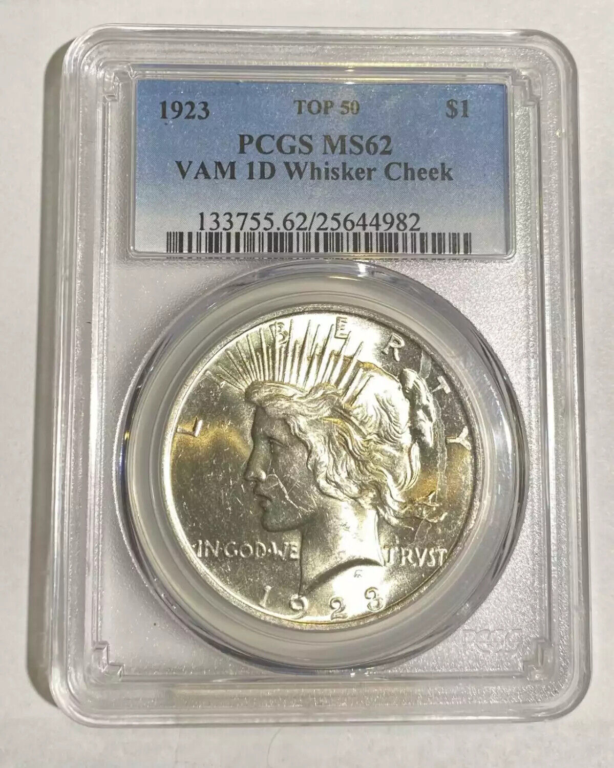 Peace Silver Dollar 1923 P PCGS MS-62 VAM 1D Whisker Cheek