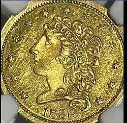 1838 2.5 Gold Classic Head NGC MS-61 HM-1 SEMI PL