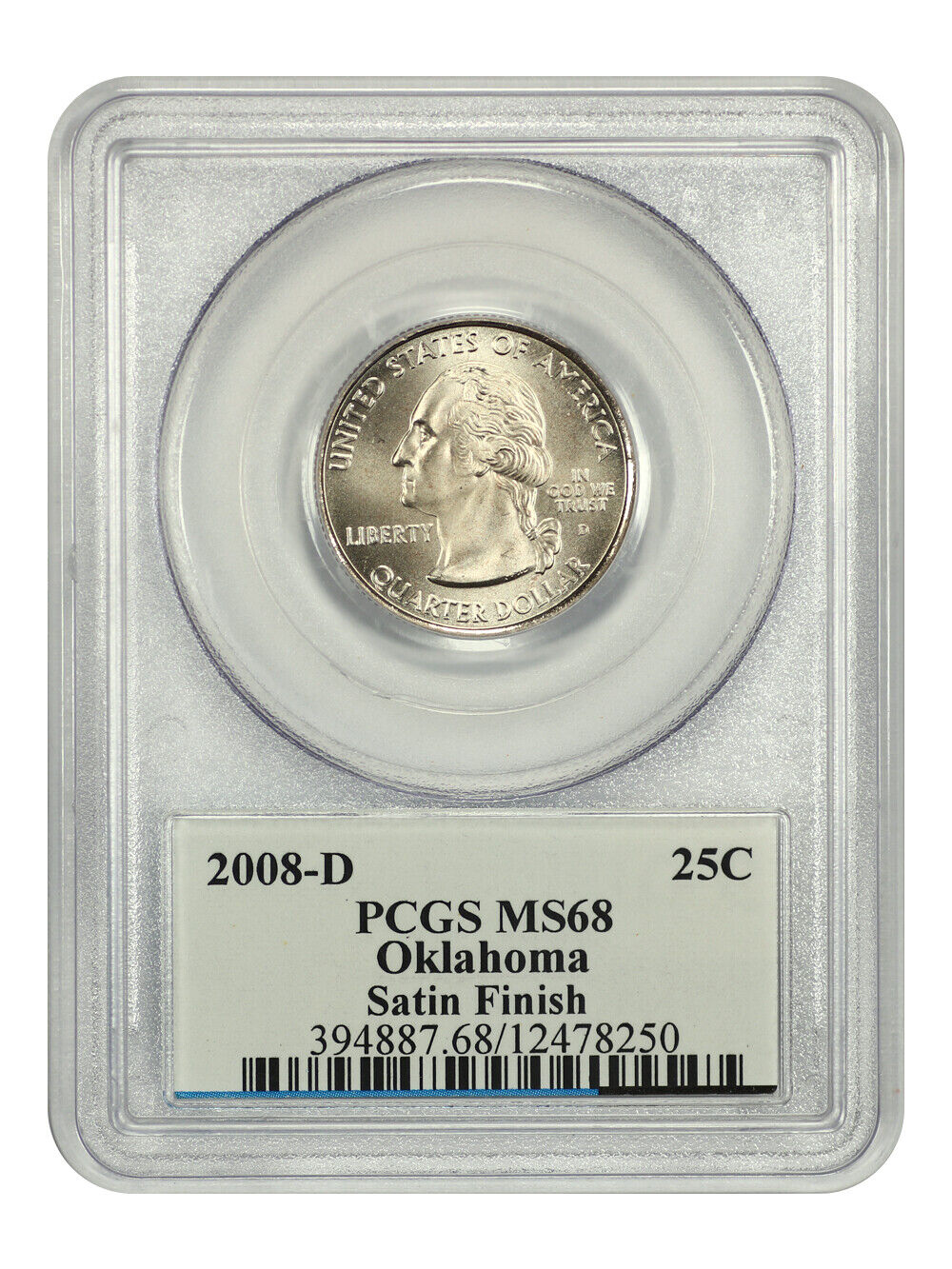 2008-D 25C Oklahoma PCGS SP68 (Satin Finish) - Washington 50 States Quarters