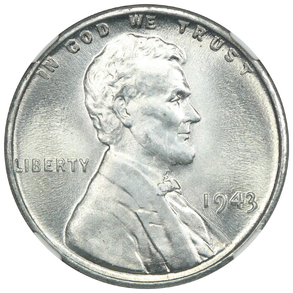1943 1C NGC MS67 - Lincoln Cent (Wheat Reverse) - WW2 Steel Cent