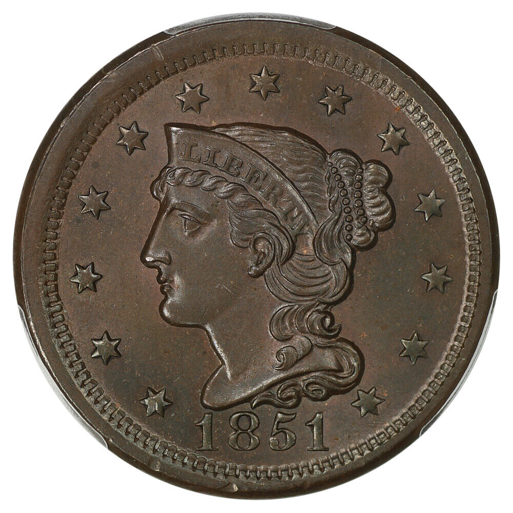 1851 1c PCGS MS65 BN (N-43) ex: D.L. Hansen