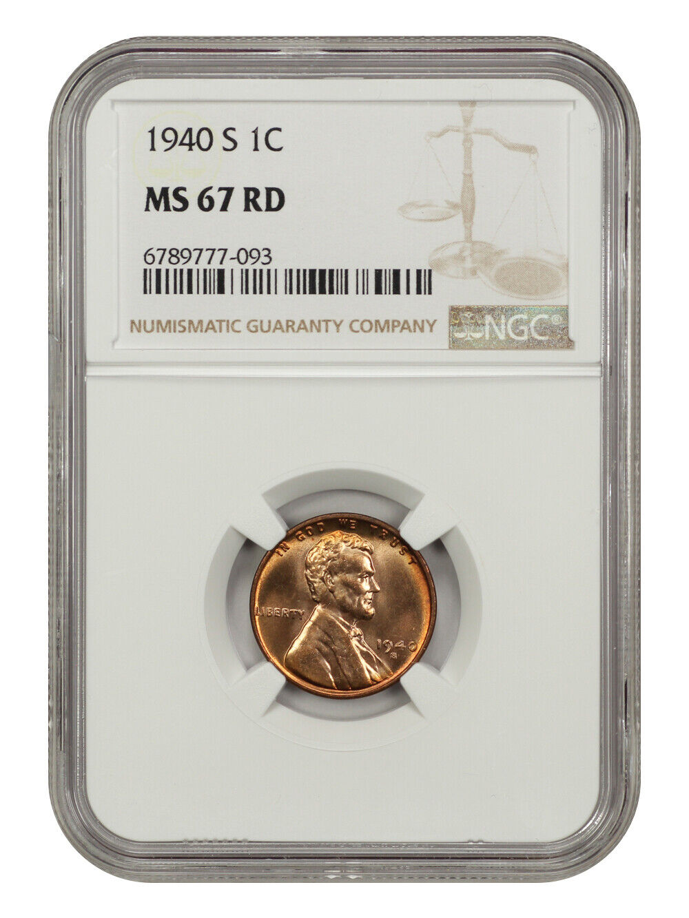 1940-S 1C NGC MS67RD