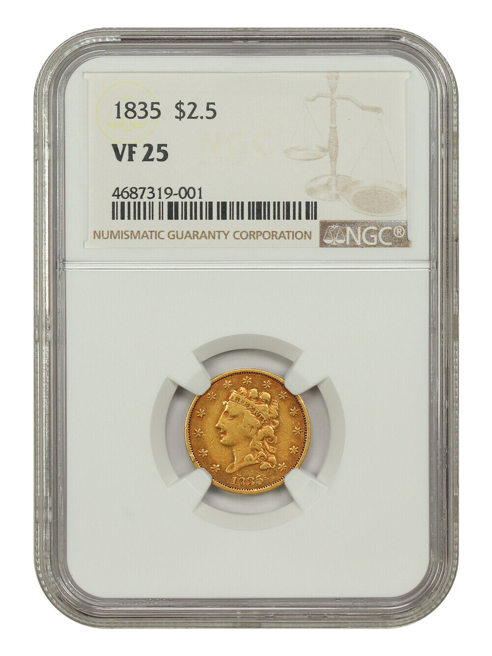 1835 $2.50 NGC VF25 - Classic Head $2.5 - Classic Head Gold Type Coin