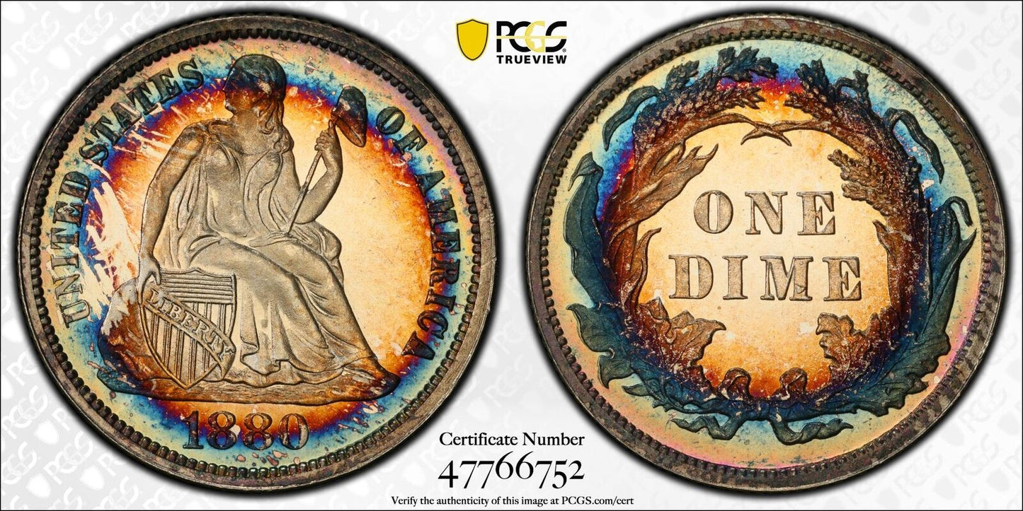 1880 10C Liberty Seated Dime PCGS PR67+