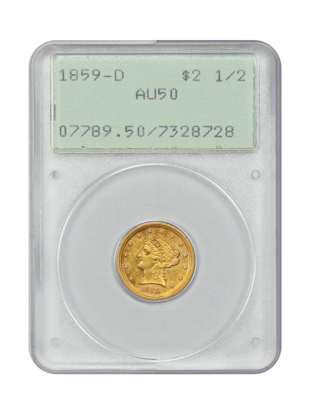 1859-D $2.50 PCGS AU50 (OGH Rattler) - Liberty Head $2.5