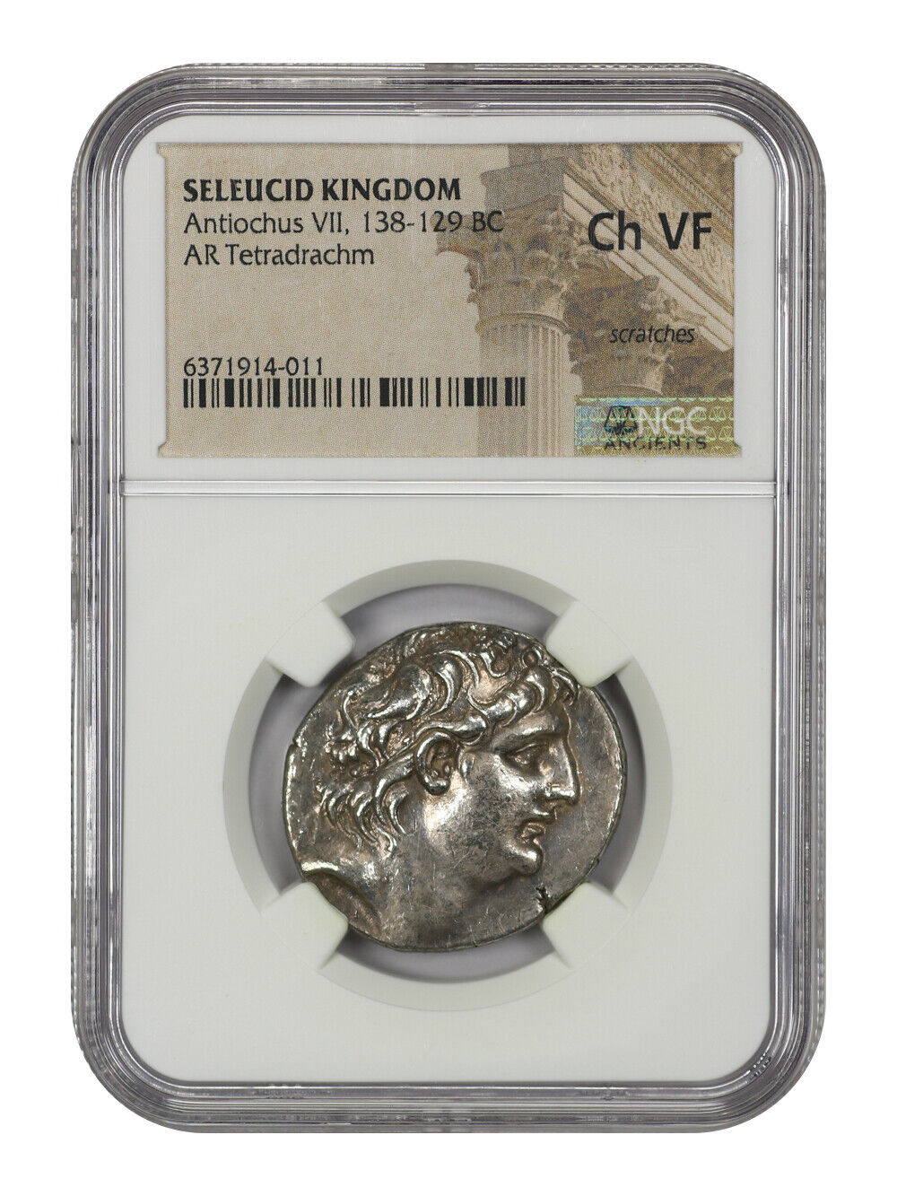 Ancient Greek: Antiochus VII (138-129 BC) AR Tetradrachm NGC Choice VF (Seleucid