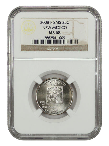 2008-P 25C New Mexico NGC SP68 (Satin Finish) - Washington 50 States Quarters