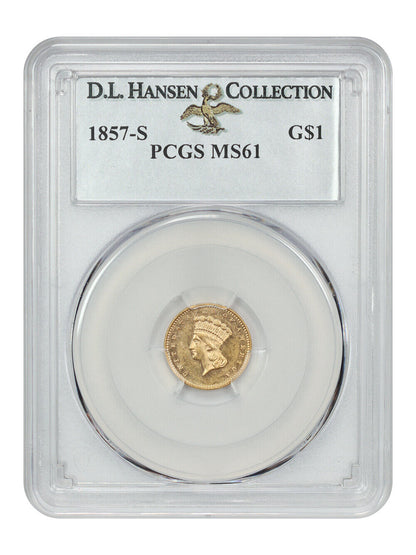 1857-S G$1 PCGS MS61 ex: D.L. Hansen