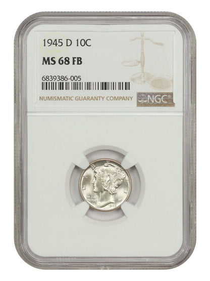 1945-D 10C NGC MS68FB - Mercury Dime