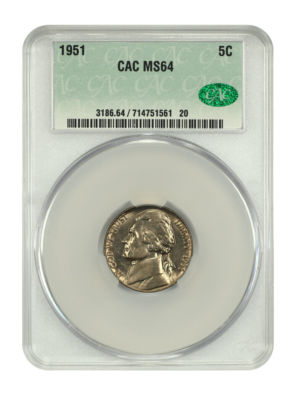 1951 5C CACG MS64 - Jefferson Nickel