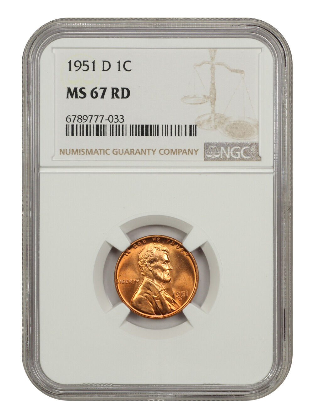 1951-D 1C NGC MS67RD