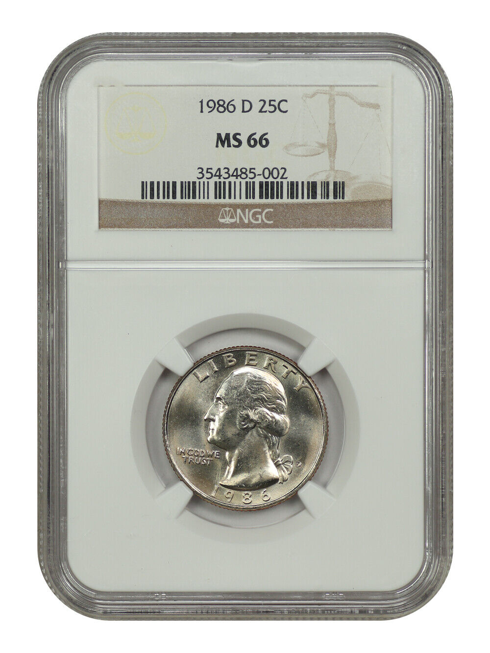 1986-D 25C NGC MS66 - Washington Quarter