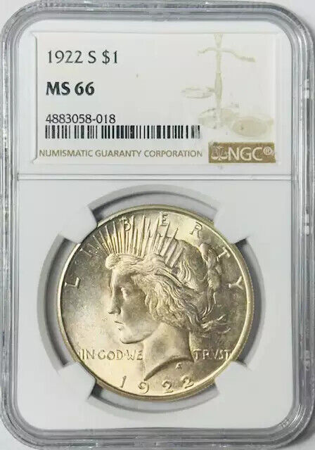 1922 S Peace Dollar NGC MS-66 Gorgeous Coin!