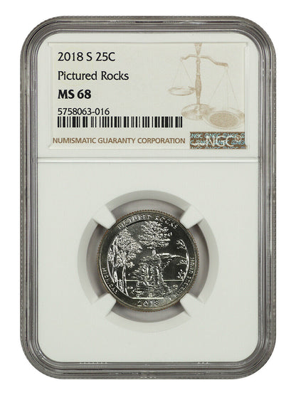 2018-S 25C Pictured Rocks NP NGC MS68 - Type 1 - Clad