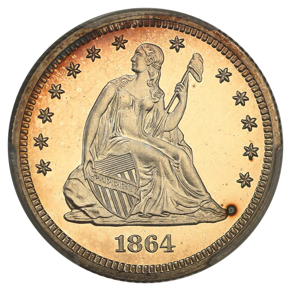 1864 25C PCGS/CAC PR64+CAM ex: D.L. Hansen