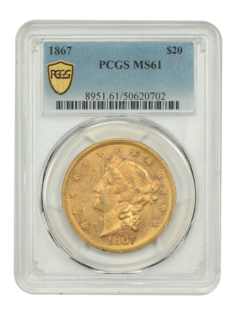 1867 $20 PCGS MS61 - Liberty Head $20