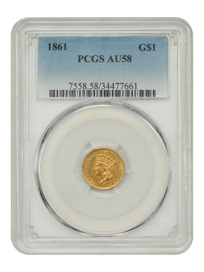 1861 G$1 PCGS AU58 - Gold Dollar