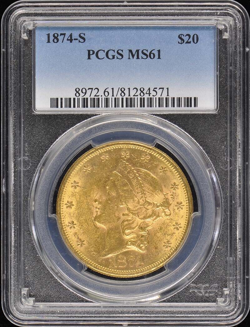 1874-S $20 Liberty Head Double Eagle PCGS MS61