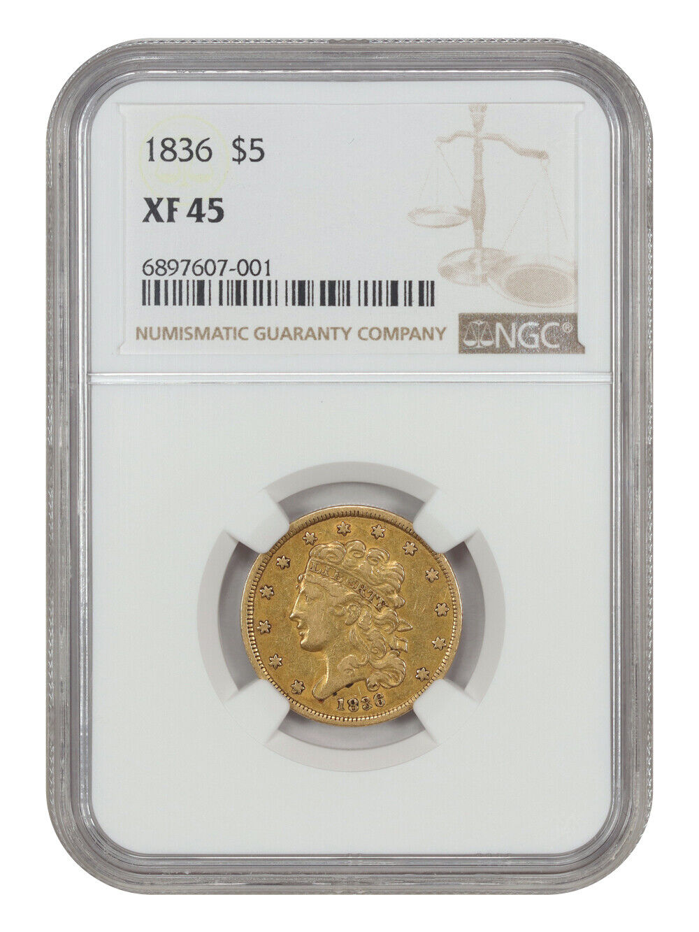 1836 $5 NGC XF45 - Classic Head $5