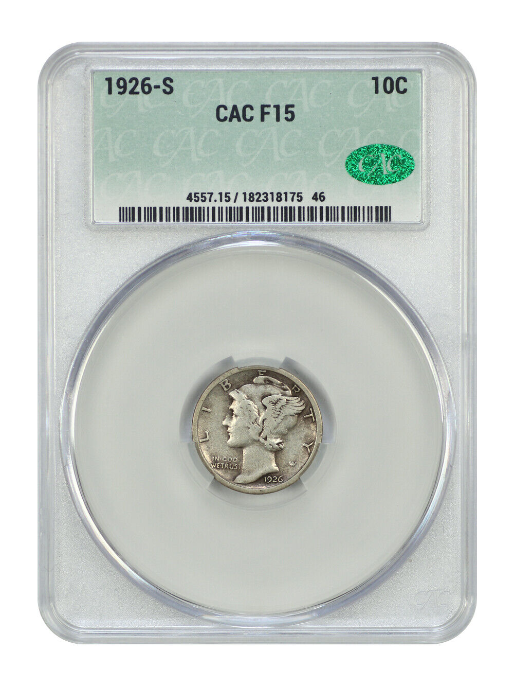 1926-S 10C CACG Fine 15 - Mercury Dime - Key Date